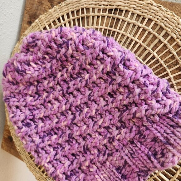 Purple Handmade Knit Winter/Fall Hat - Picture 3 of 5